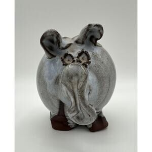 Handmade Art Pottery Powder Blue Glazed Redware Pig Coin Piggy Bank Figurine 4”